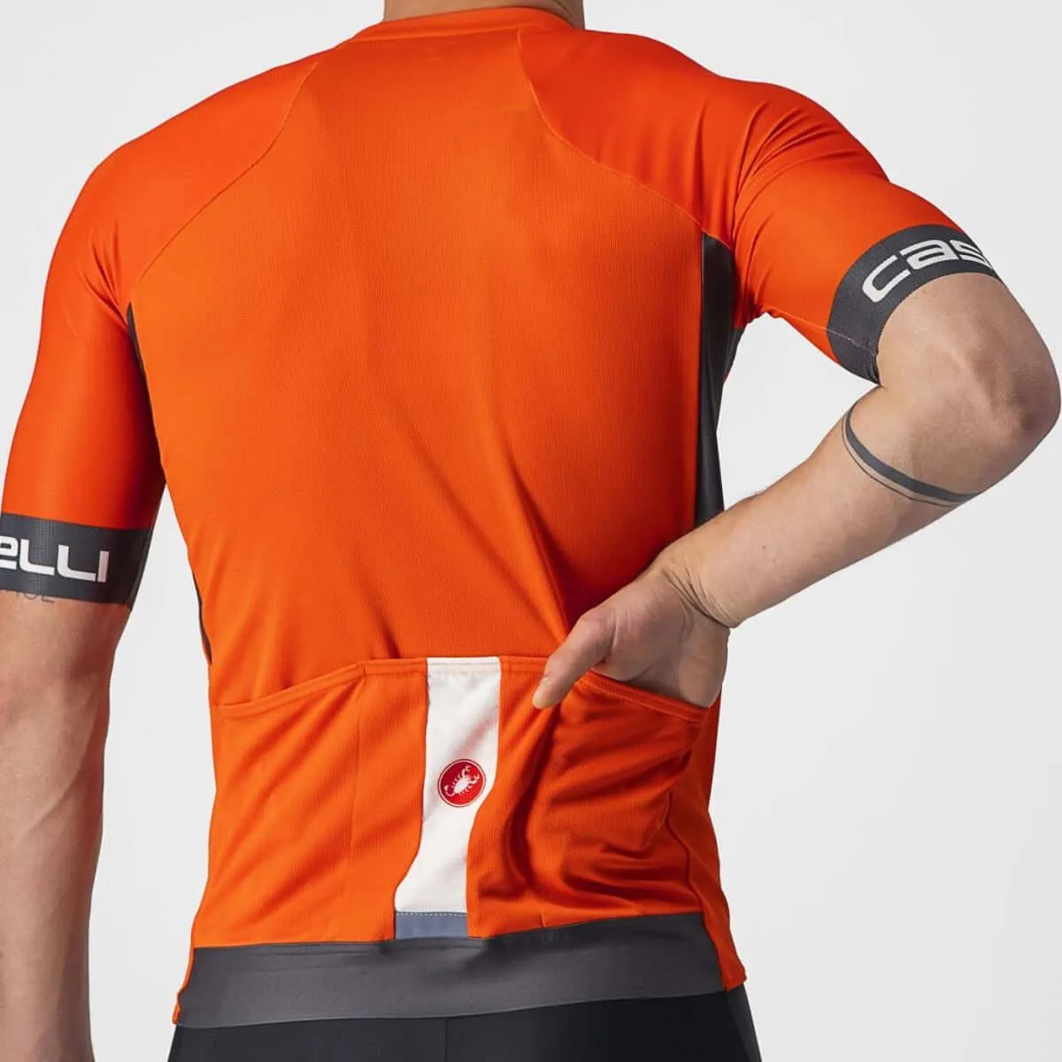 Castelli Entrata VI Mens Cycling Jersey (Fiery Red/Dark Gray/Ivory)