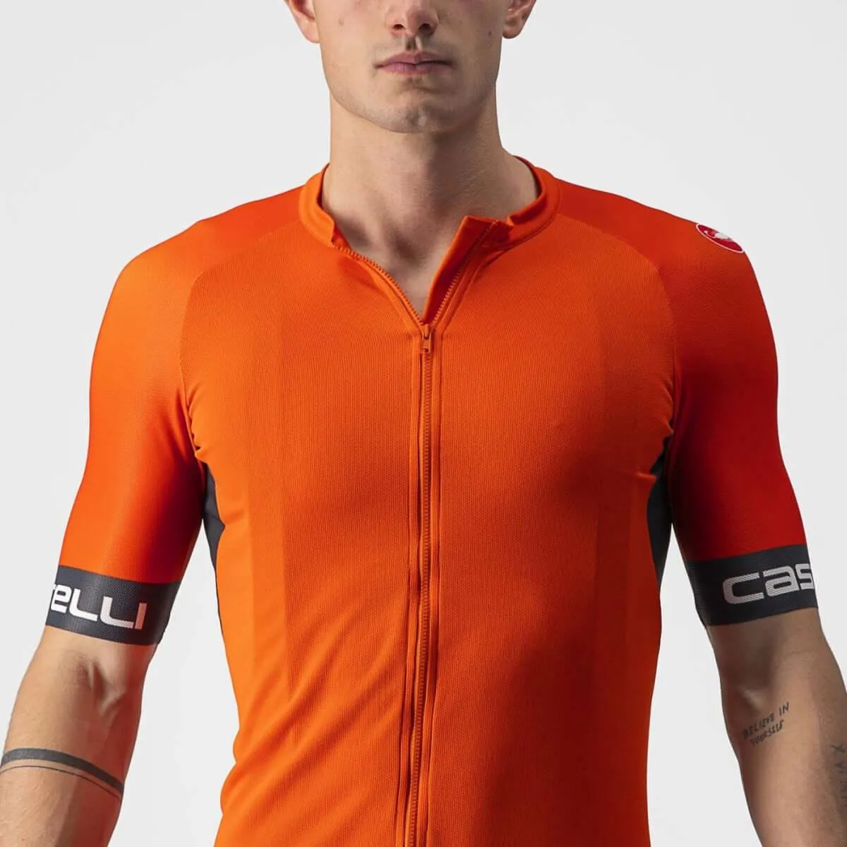Castelli Entrata VI Mens Cycling Jersey (Fiery Red/Dark Gray/Ivory)