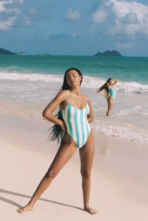 High Cut One Piece Swimsuit - Capri Cabana Stripe Toast Swim