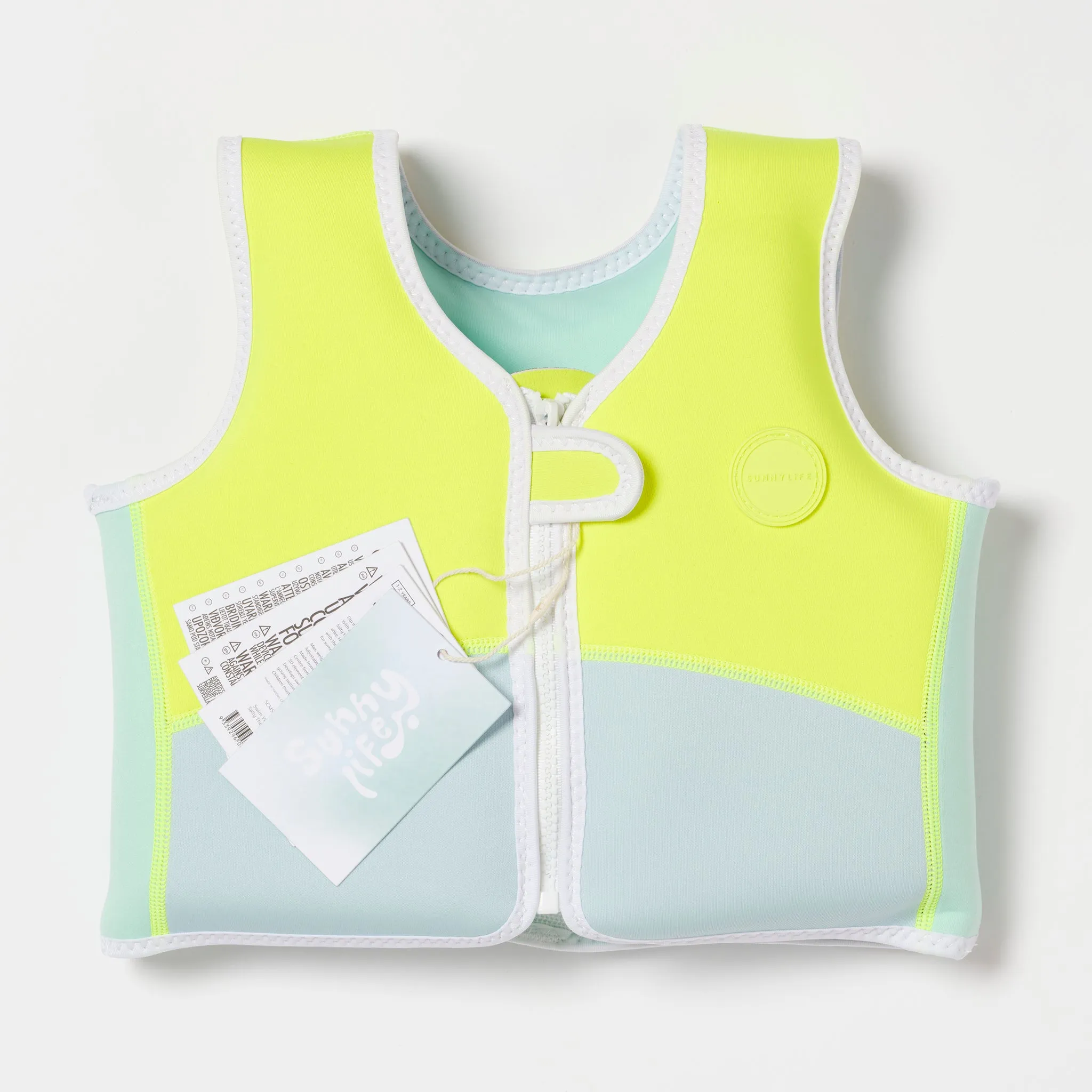 Kids Swim Vest 1-2 | Salty the Shark Aqua Neon Yellow Sunnylife
