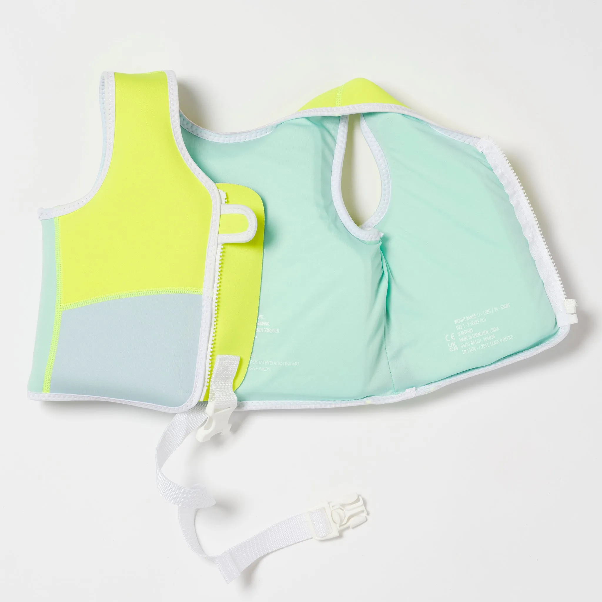 Kids Swim Vest 1-2 | Salty the Shark Aqua Neon Yellow Sunnylife