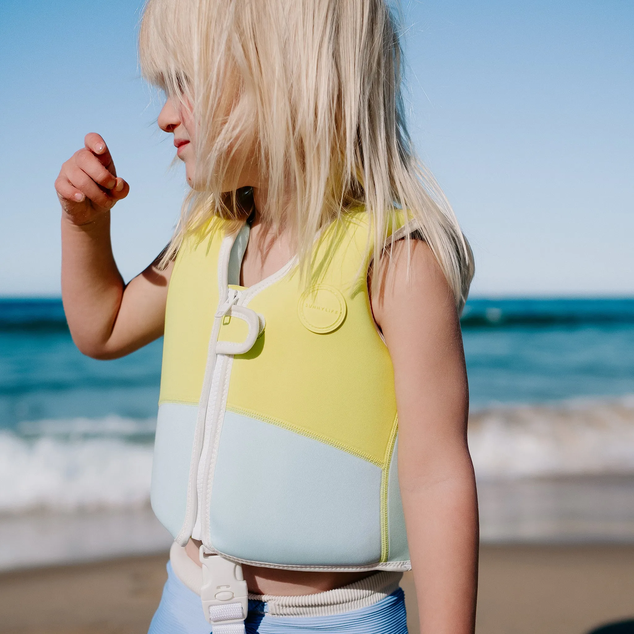 Kids Swim Vest 1-2 | Salty the Shark Aqua Neon Yellow Sunnylife