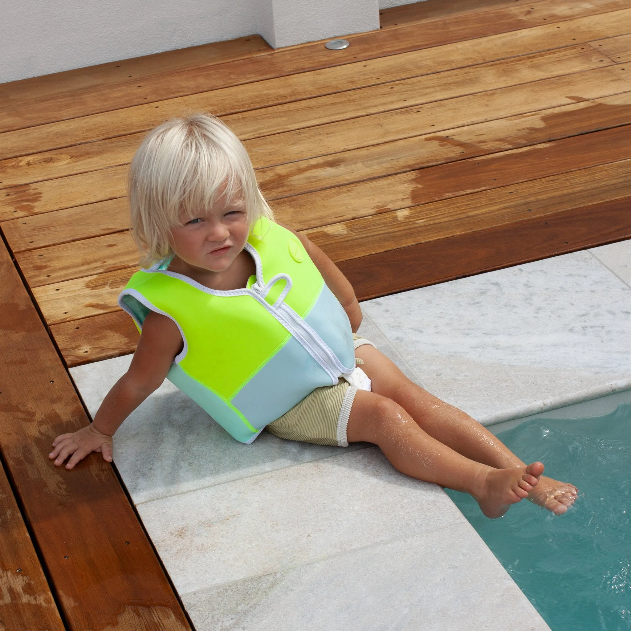 Kids Swim Vest 1-2 | Salty the Shark Aqua Neon Yellow Sunnylife