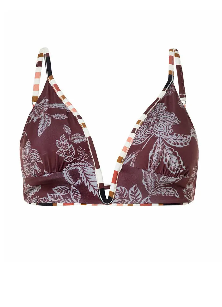 Maaji Burgundy Barcode Parade Long Line Triangle Bikini Top Maaji
