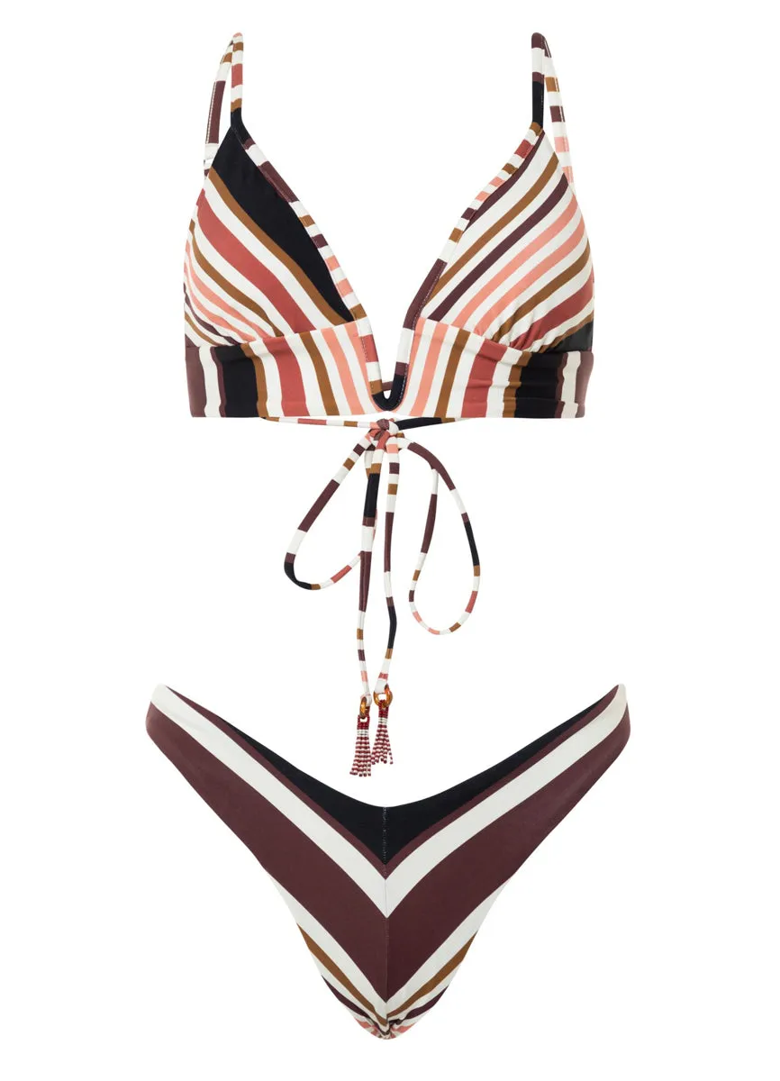 Maaji Burgundy Barcode Parade Long Line Triangle Bikini Top Maaji