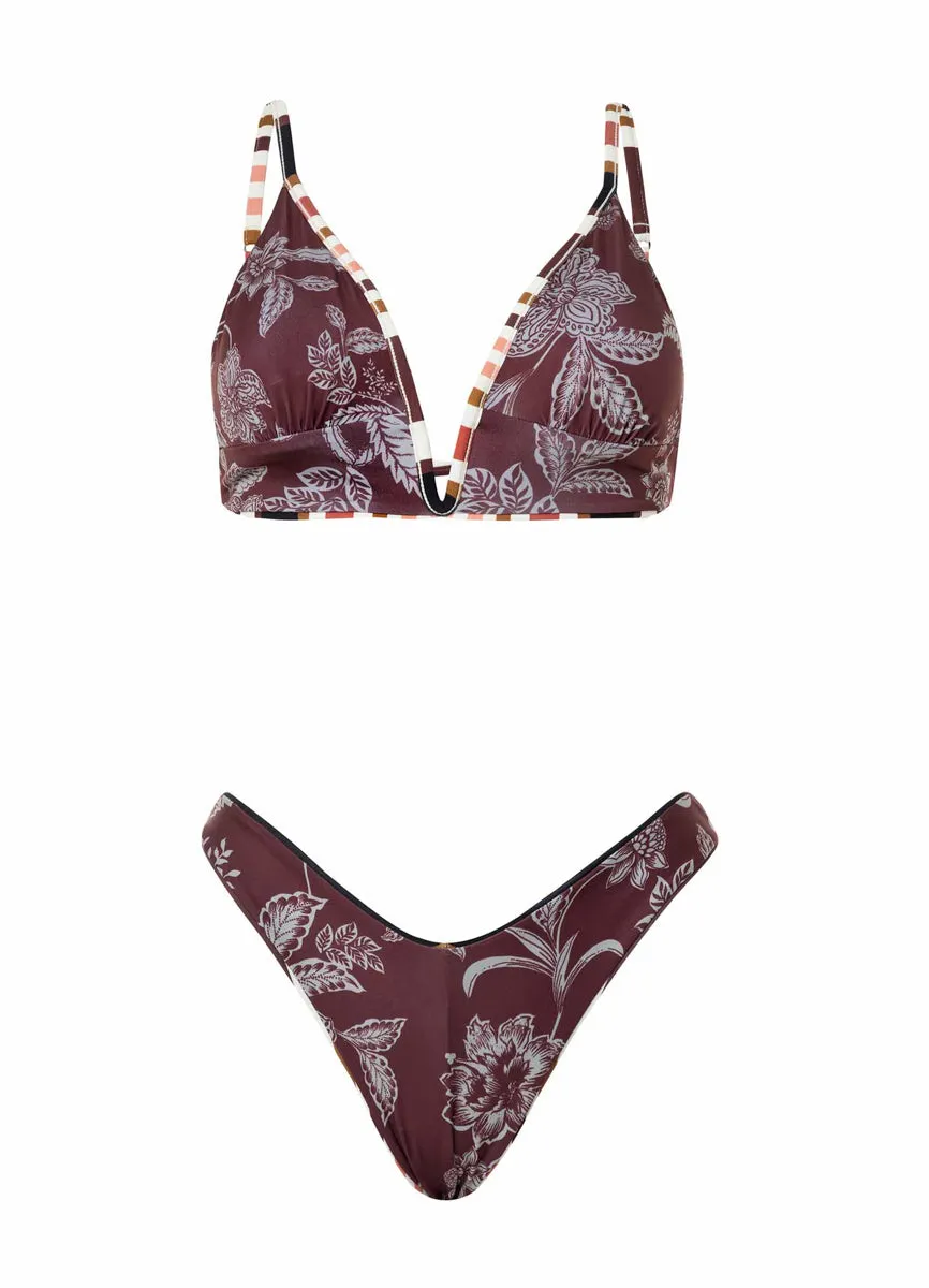 Maaji Burgundy Barcode Parade Long Line Triangle Bikini Top Maaji