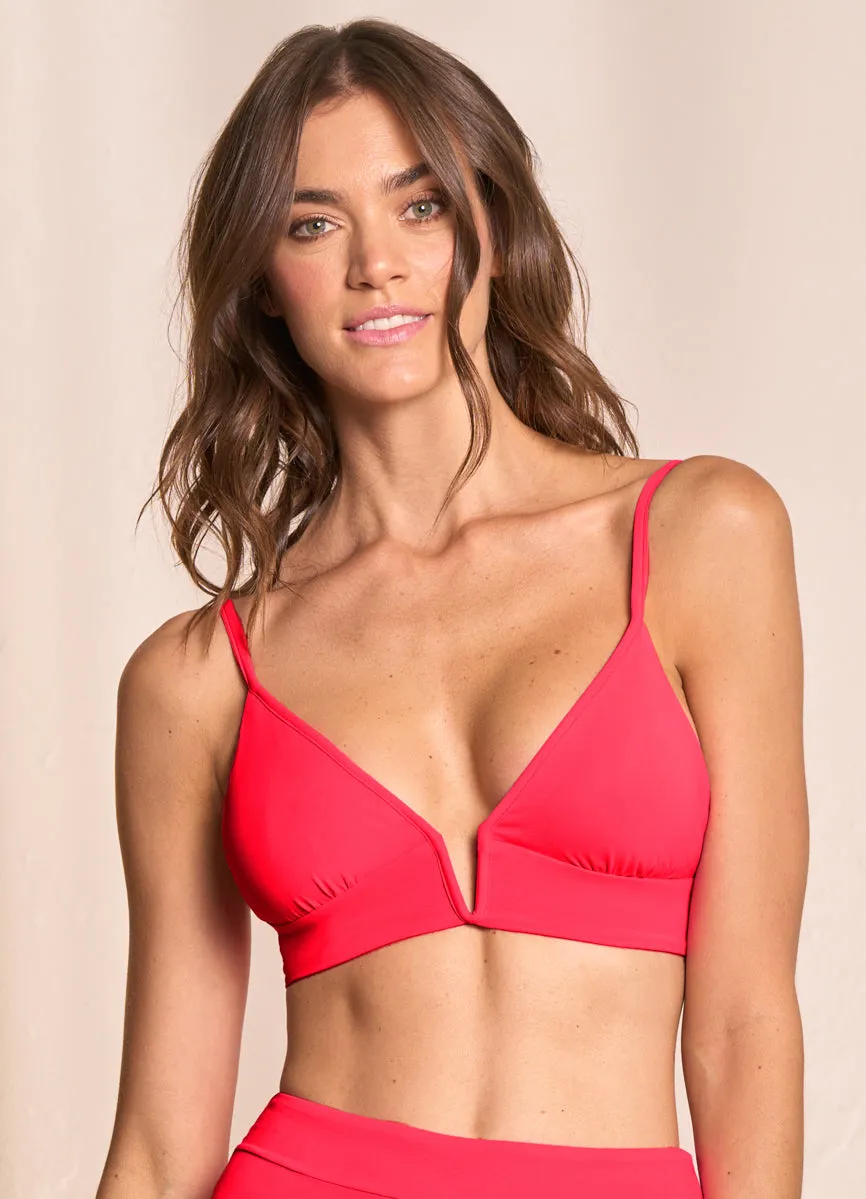 Maaji Cherry Red Parade Long Line Triangle Bikini Top Maaji