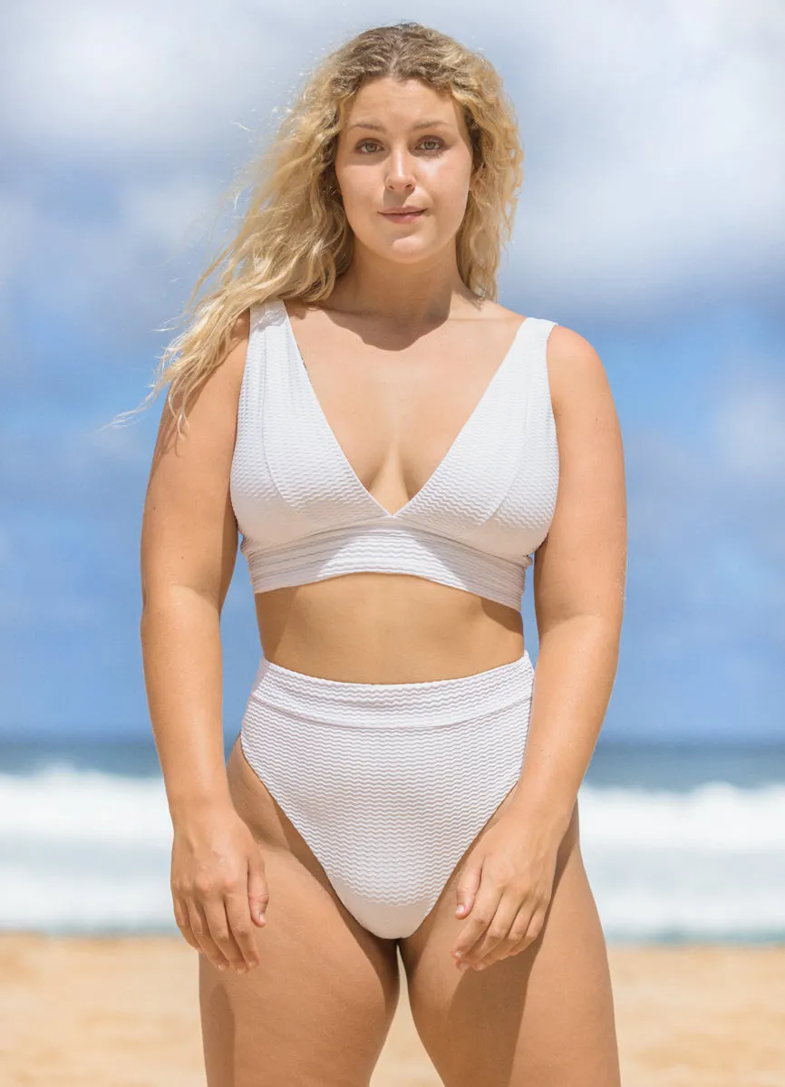 Maaji Cloud White Suzy Q High Rise/High Leg Bikini Bottom Maaji
