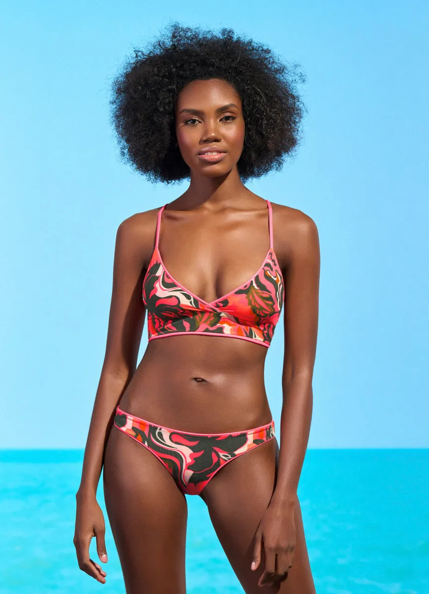 Maaji Coral Lava Criss Cross Long Line Triangle Bikini Top Maaji