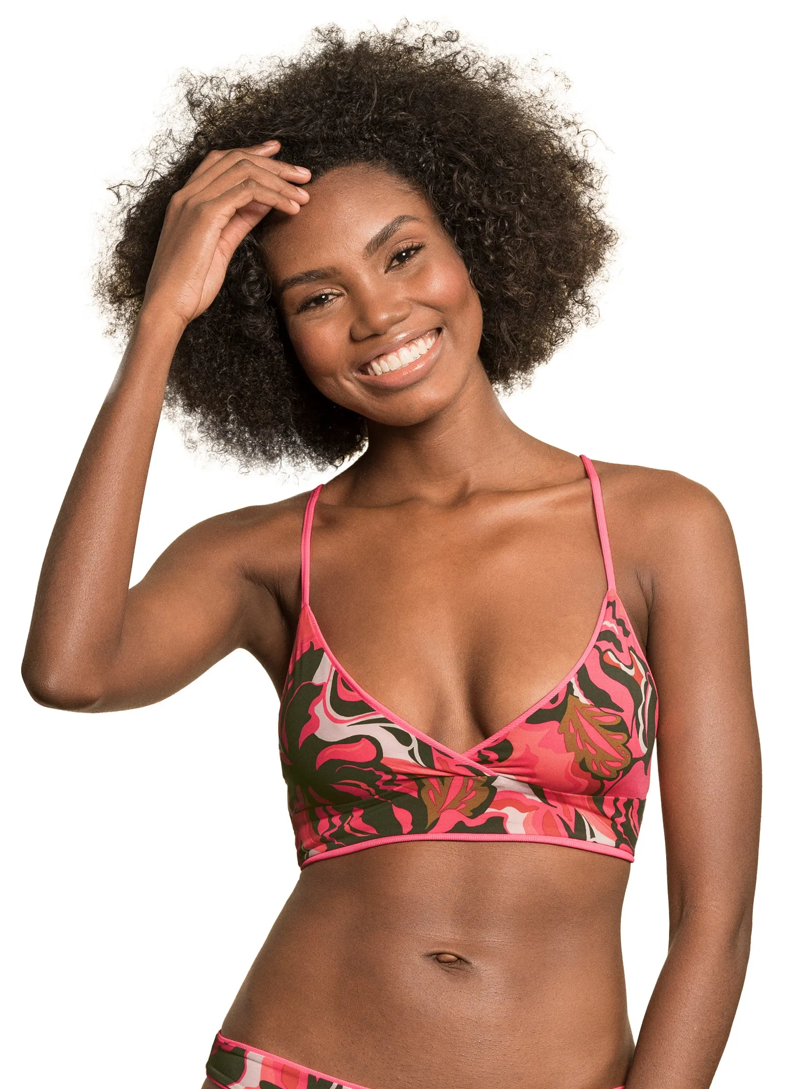 Maaji Coral Lava Criss Cross Long Line Triangle Bikini Top Maaji