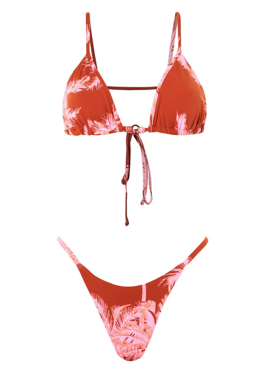 Maaji Darkred Palms Arabelle Sliding Triangle Bikini Top Maaji