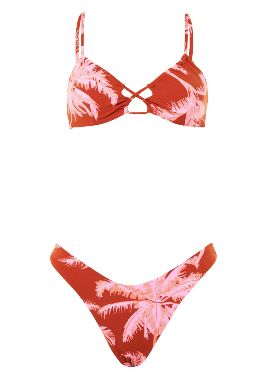 Maaji Darkred Palms Splendour High Leg Bikini Bottom Maaji