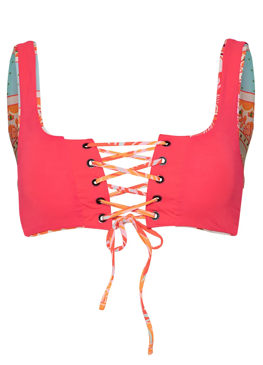 Maaji Floral Groove Dazzle Lace Up Bralette Bikini Top Maaji