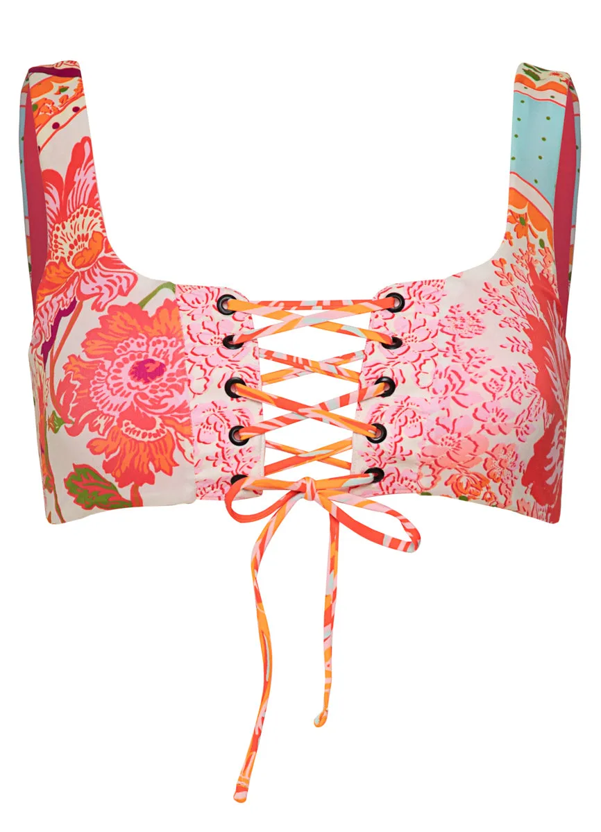 Maaji Floral Groove Dazzle Lace Up Bralette Bikini Top Maaji