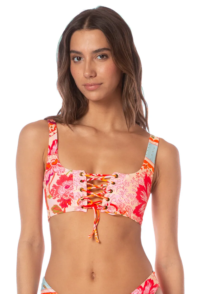 Maaji Floral Groove Dazzle Lace Up Bralette Bikini Top Maaji