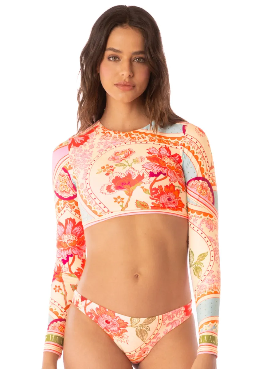 Maaji Floral Groove Spectacle Long Sleeve Crop Top Bikini Top Maaji