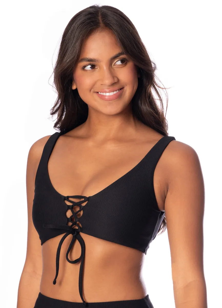 Maaji Jade Black Allure Long Line Triangle Bikini Top Maaji