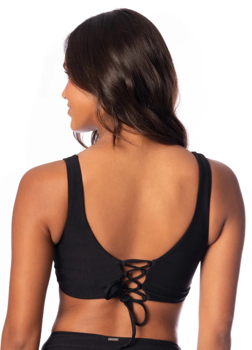 Maaji Jade Black Allure Long Line Triangle Bikini Top Maaji