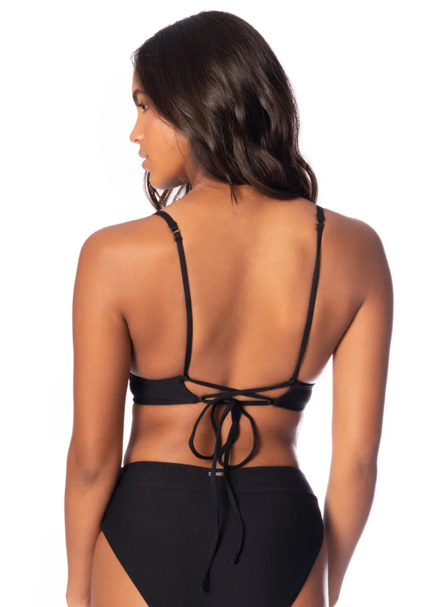 Maaji Jade Black Parade Long Line Triangle Bikini Top Maaji