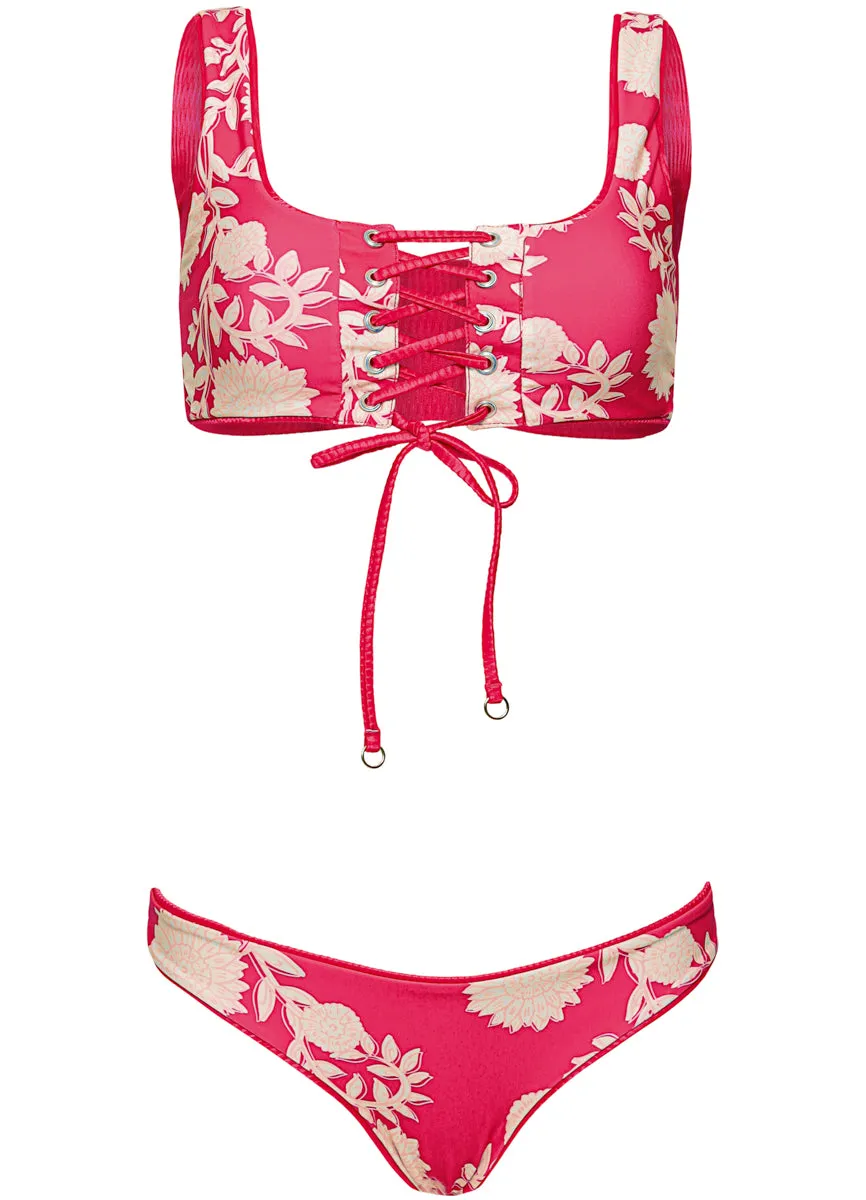 Maaji Lightpink Flowerbed Flirt  Low Rise Thin Side Bikini Bottom Maaji