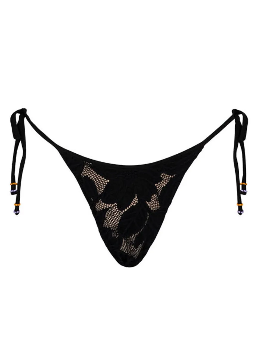 Maaji Midnight Bouquet Tulum Mid Rise Tie Side Bikini Bottom Maaji