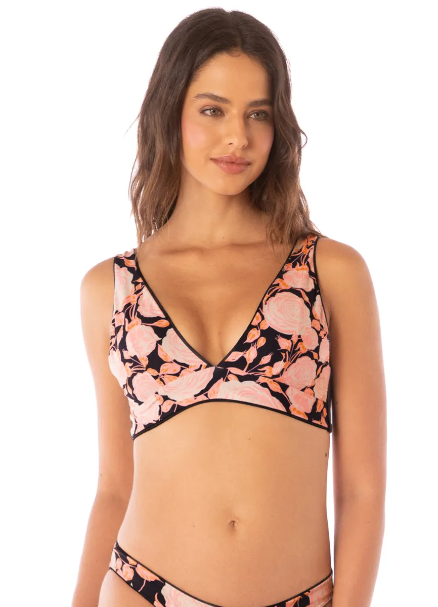 Maaji Onyx Black Paradisial Long Line Triangle Bikini Top Maaji