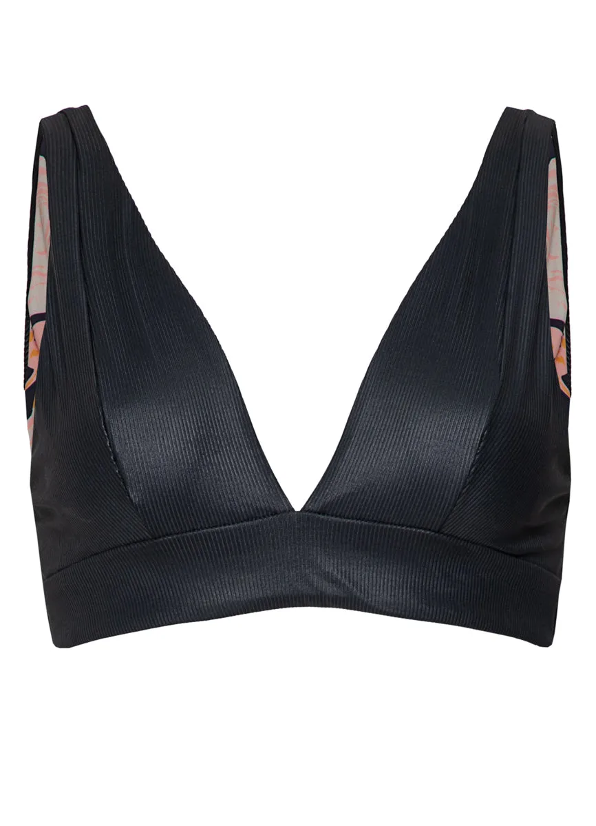 Maaji Onyx Black Paradisial Long Line Triangle Bikini Top Maaji