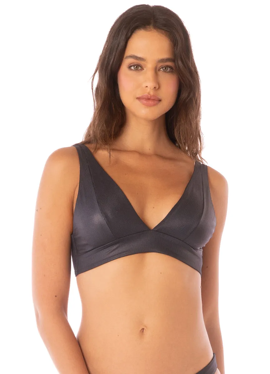 Maaji Onyx Black Paradisial Long Line Triangle Bikini Top Maaji