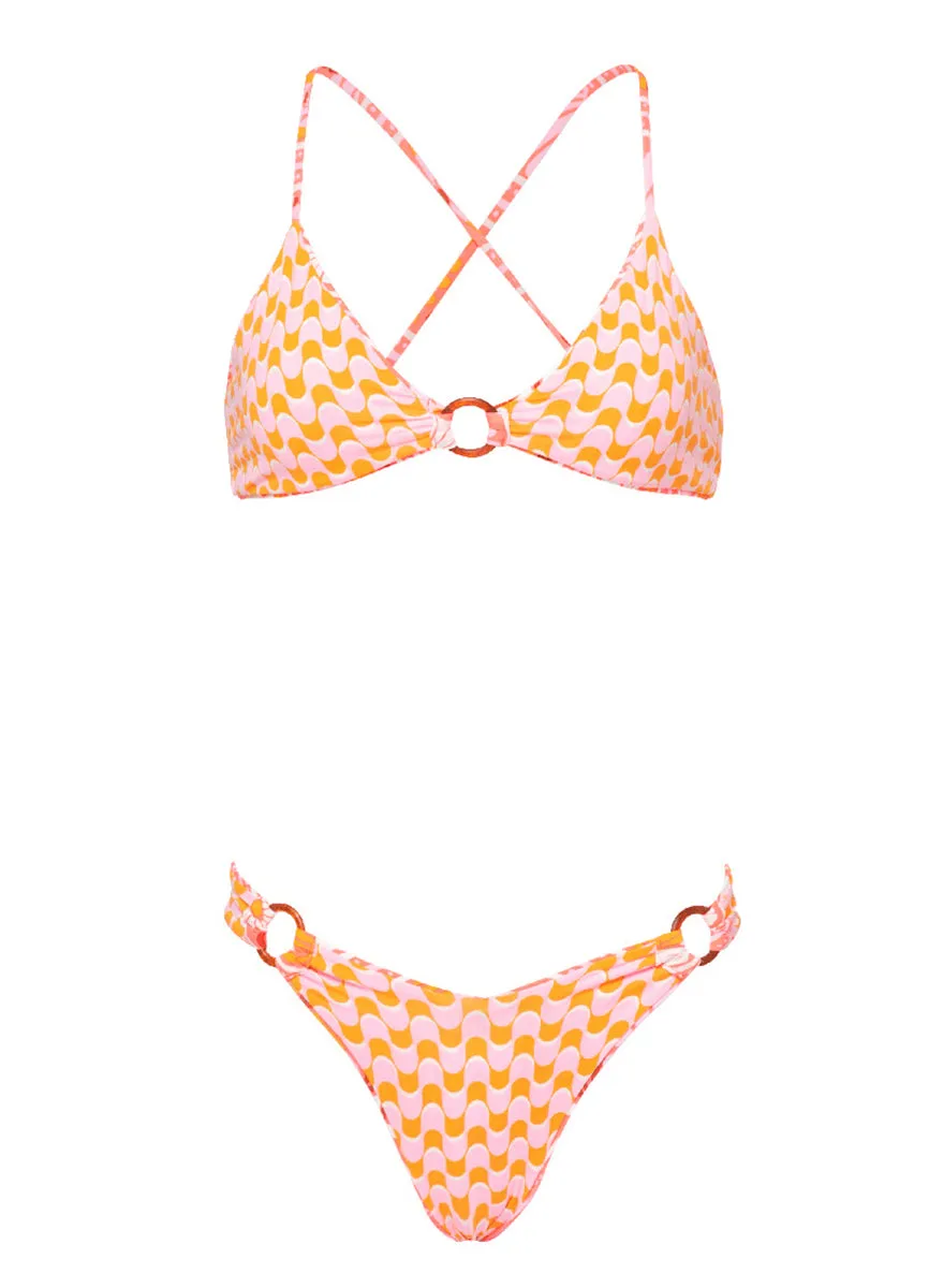 Maaji Peach Flowers Valering Regular Rise Double V Bikini Bottom Maaji