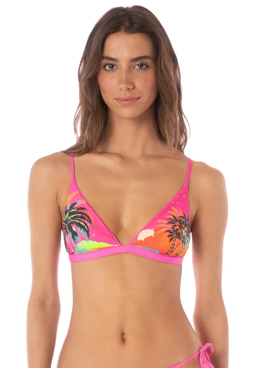 Maaji Poppy Pink Ivy Fixed Triangle Bikini Top Maaji
