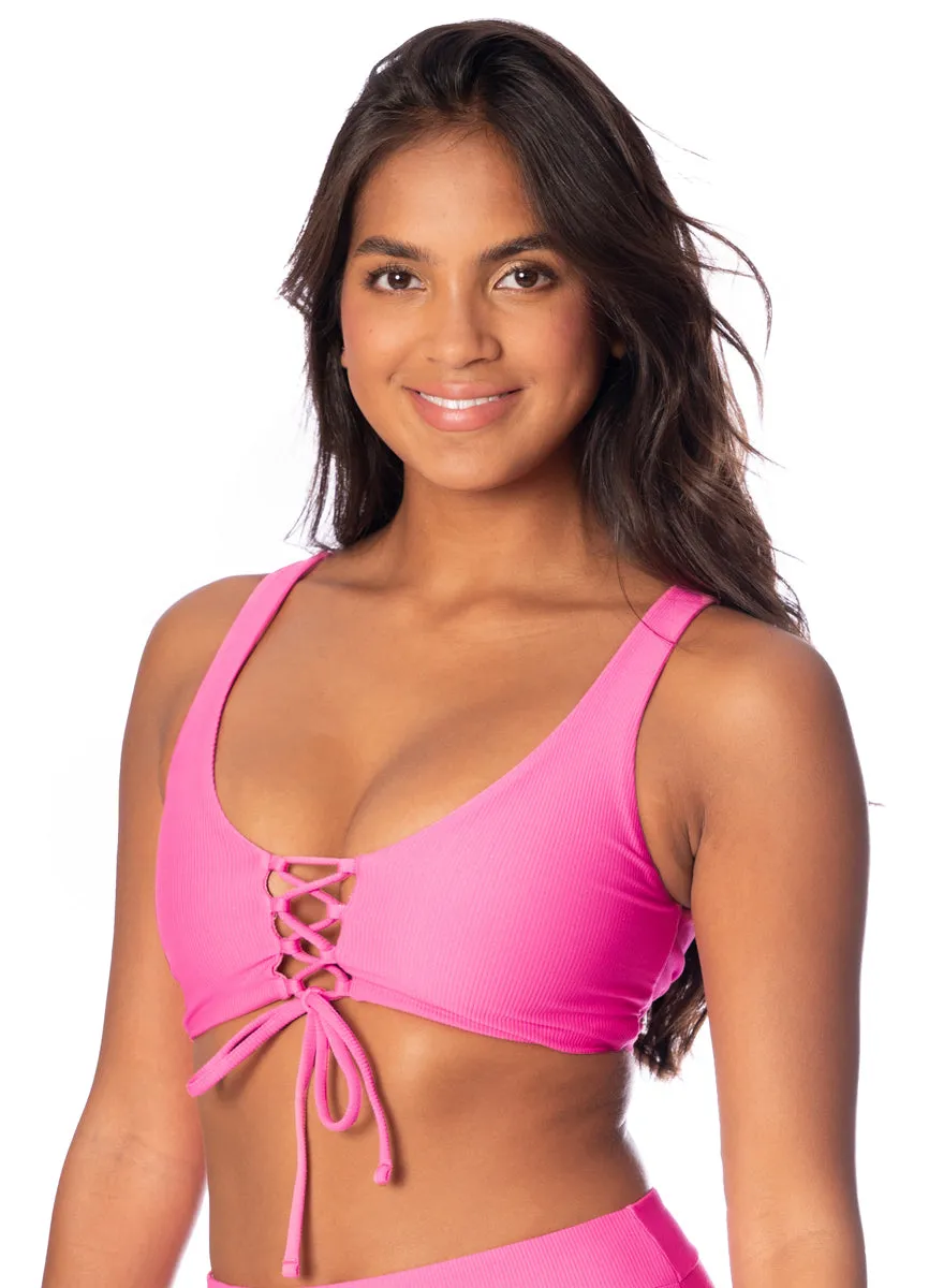 Maaji Radiant Pink Allure Long Line Triangle Bikini Top Maaji