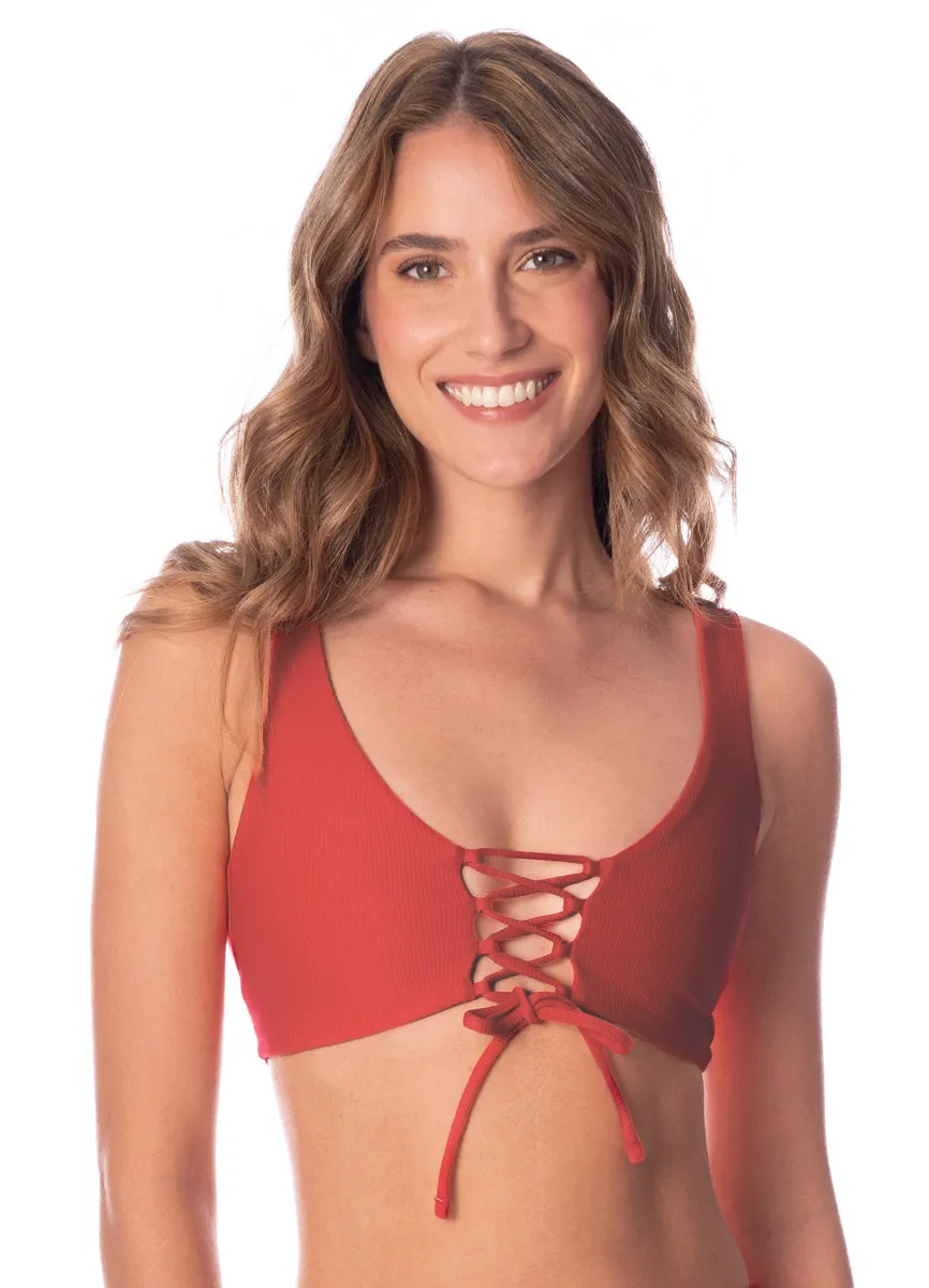 Maaji Red Camelia Allure Long Line Triangle Bikini Top Maaji