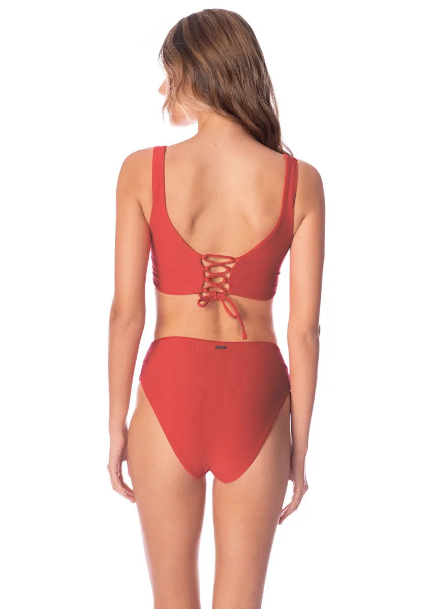 Maaji Red Camelia Allure Long Line Triangle Bikini Top Maaji