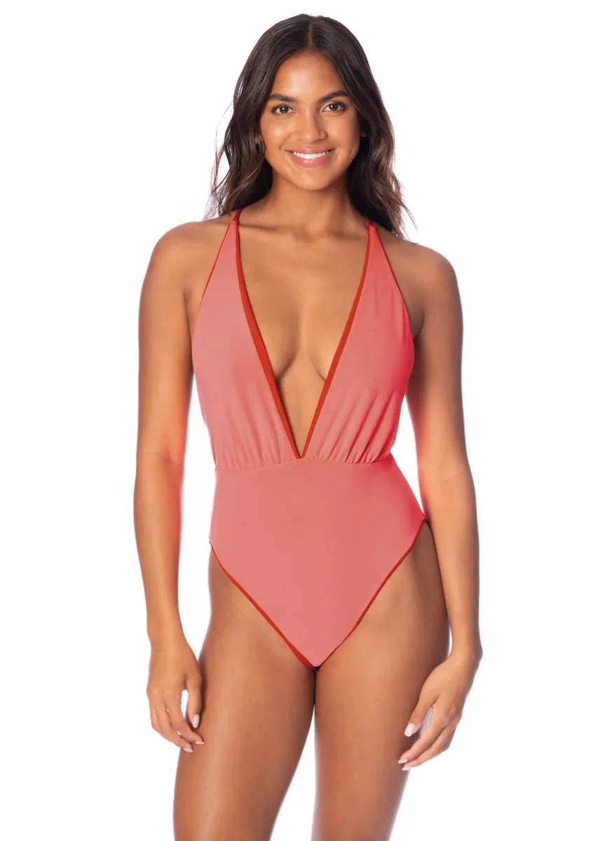 Maaji Red Camelia Safri Plunge One Piece Maaji