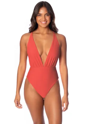 Maaji Red Camelia Safri Plunge One Piece Maaji