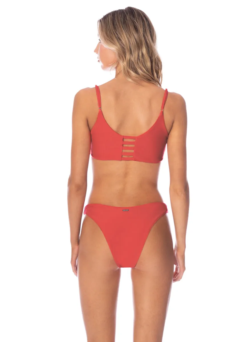 Maaji Red Camelia Splendour Regular Rise Thin Side Bikini Bottom Maaji