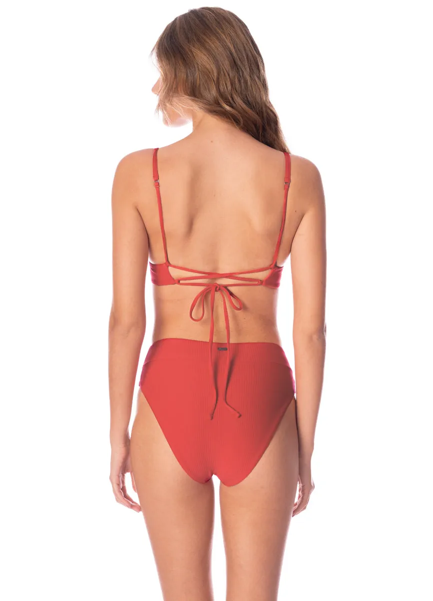 Maaji Red Camelia Suzy Q High Rise Classic Bikini Bottom Maaji