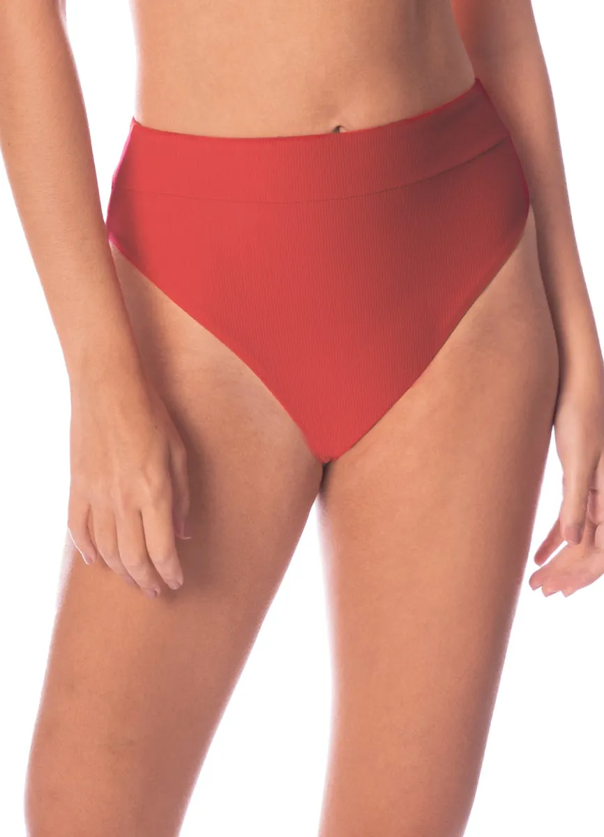 Maaji Red Camelia Suzy Q High Rise Classic Bikini Bottom Maaji