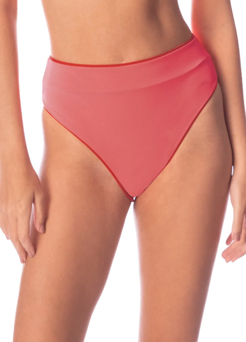 Maaji Red Camelia Suzy Q High Rise Classic Bikini Bottom Maaji