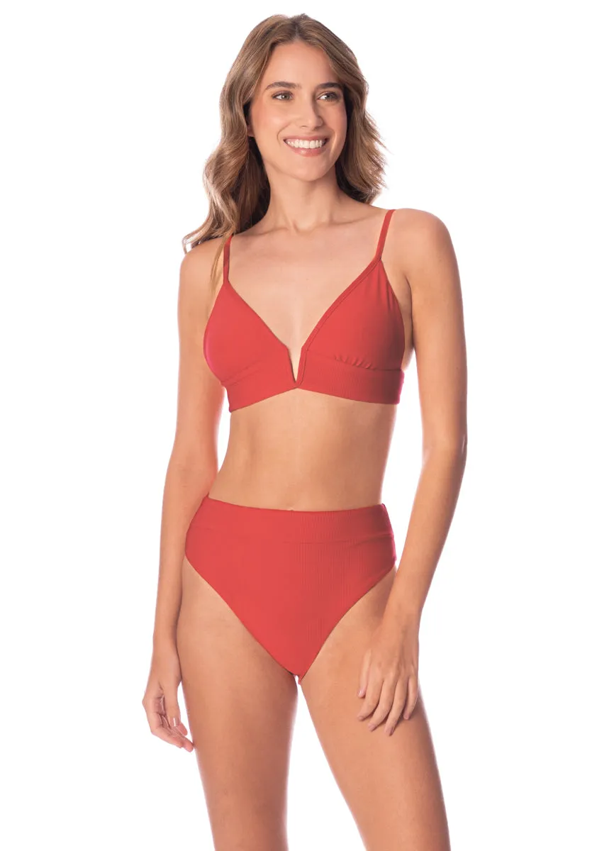 Maaji Red Camelia Suzy Q High Rise Classic Bikini Bottom Maaji