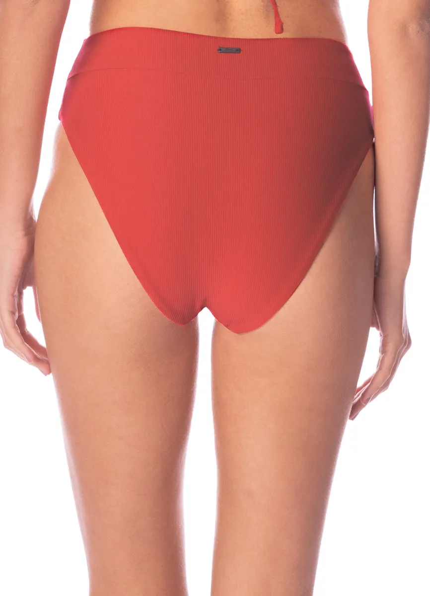 Maaji Red Camelia Suzy Q High Rise Classic Bikini Bottom Maaji