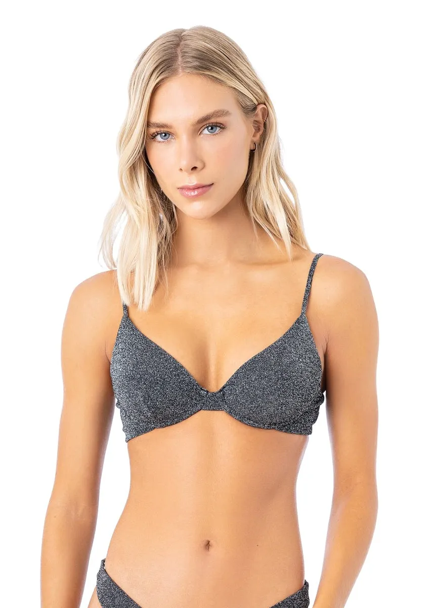 Maaji Silver Black Dainty Unmolded Underwire Bikini Top Maaji