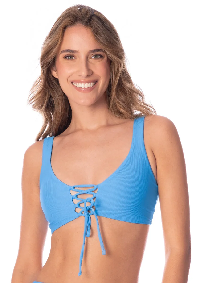 Maaji Stone Blue Allure Long Line Triangle Bikini Top Maaji