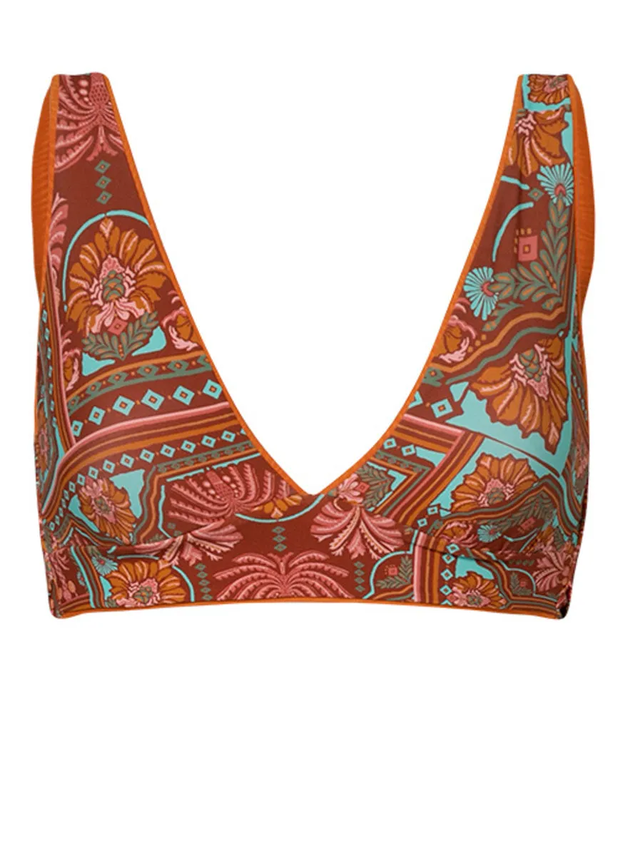 Maaji Wavy Chestnut Allure Long Line Triangle Bikini Top Maaji