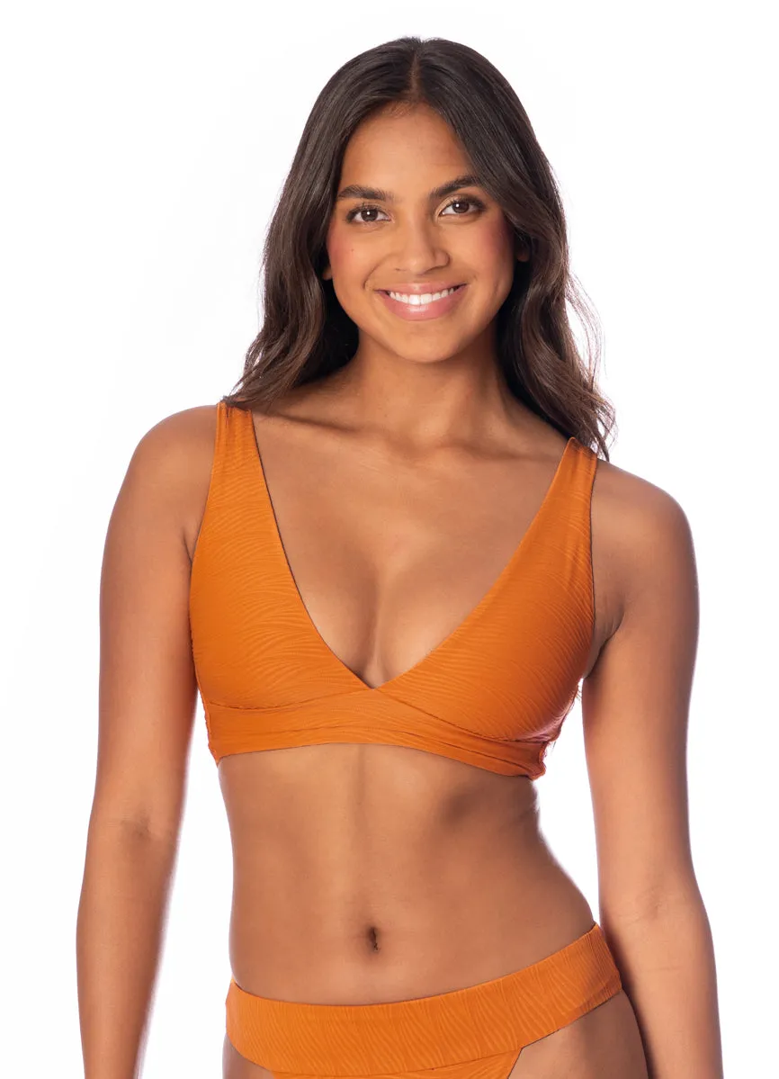 Maaji Wavy Chestnut Allure Long Line Triangle Bikini Top Maaji
