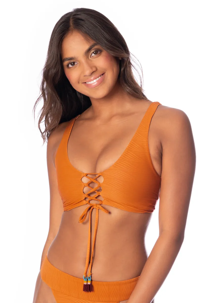 Maaji Wavy Chestnut Allure Long Line Triangle Bikini Top Maaji
