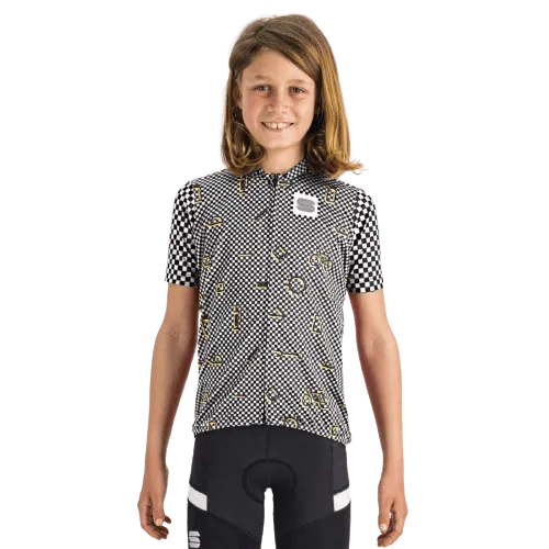 Sportful Checkmate Kids Cycling Jersey (Black/White/Cedar)