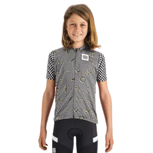 Sportful Checkmate Kids Cycling Jersey (Black/White/Cedar)